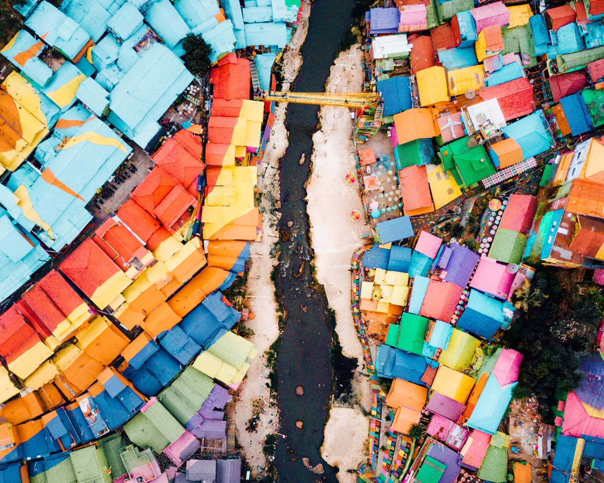 colorful village jodipan malang java drone