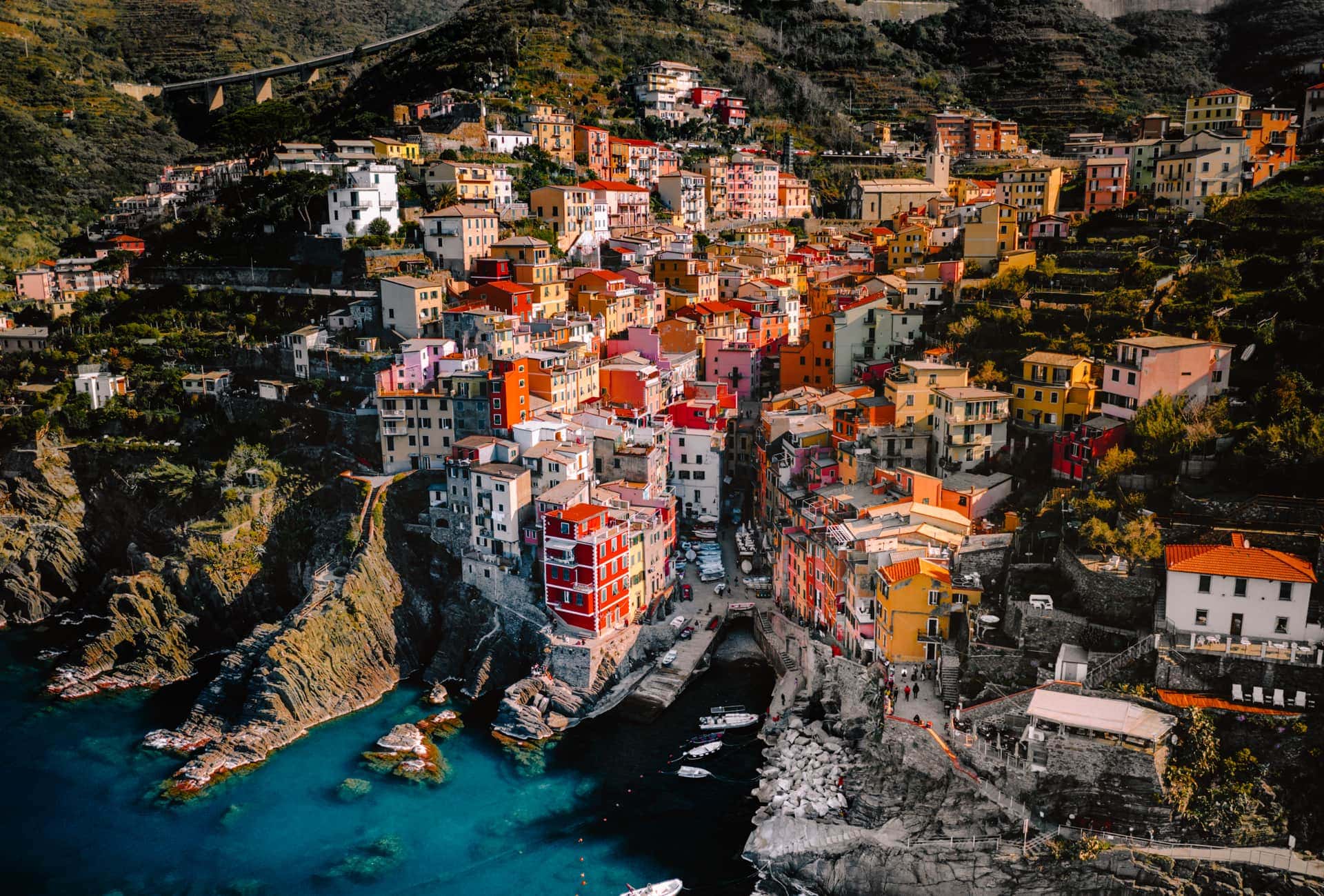 Riomaggiore Cinque Terre italy drone